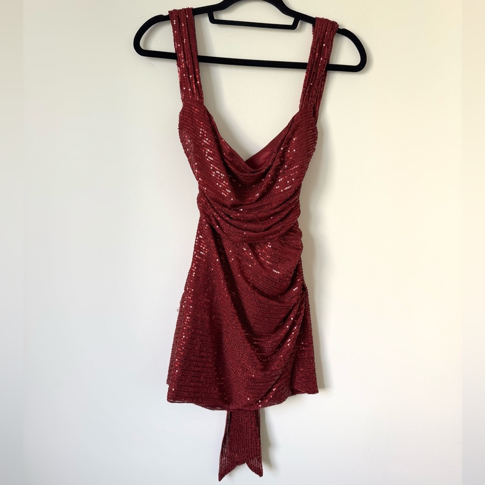 Lucy in the Sky Burgundy Sequin Mini Dress - Picture 7 of 15